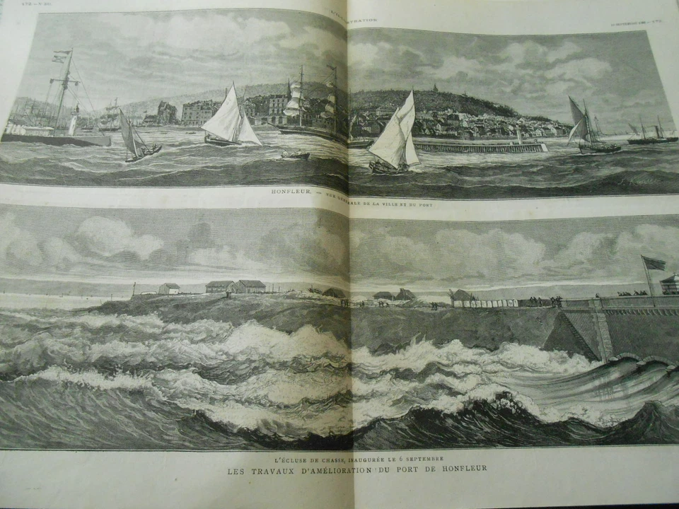 Gravure 1881 - Les travaux d'amélioration du port de Honfleur - Photo 1/1