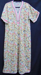 Vintage maxi dress pink/green/multi cotton floral kaftan dress size 16 UK - Picture 1 of 5