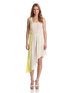 Vestido BCBG BCBGeneration Amarillo Tiza Dobladillo Asimétrico Espalda Abierta S Nuevo con Etiquetas - Imagen 1 de 4