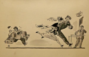 20th Century American Genre Scene Couple Running To Catch The Train - Picture 1 of 7