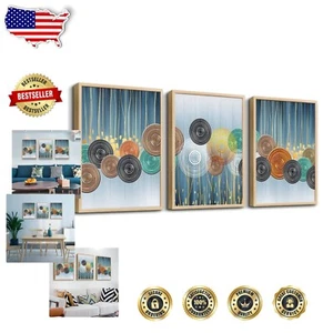Boho-Inspired Natural Wood Framed Wall Art - Set of 3 Large Abstract Prints - Picture 1 of 8