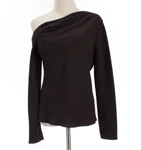Theory NWT Rosina Crepe Off-the-Shoulder Long Sleeve Top Size S in Mink Brown - Picture 1 of 9