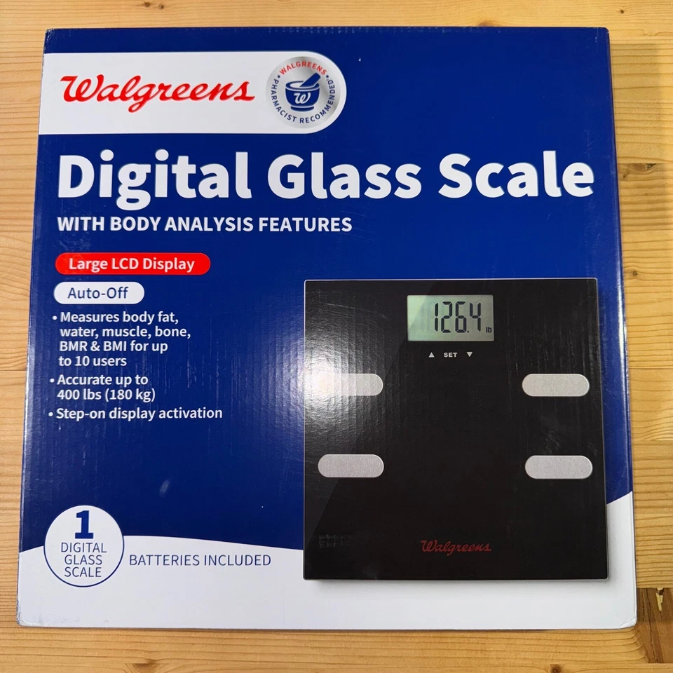 Walgreens Báscula de Vidrio Digital Análisis de Cuerpo Características Pantalla LCD Grande Nuevo Foto 1 de 4