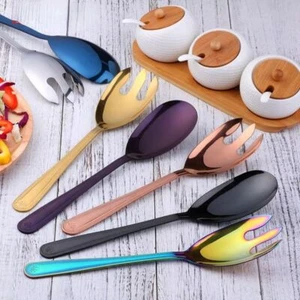 2Pcs Large Salad Spoon Fork Set Tableware Cutlery Set For Kitchen Tool - Picture 1 of 19