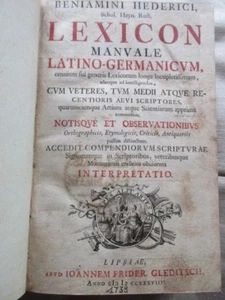 Benjamini Hederici Lexicon Manvale Latino- Germanicvm Lipsiae Leipzig 1739 RARIT - Picture 1 of 11