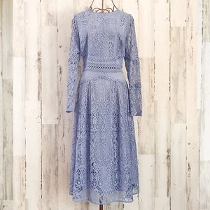 Blau Spitze Party Kleid Midi 6 Cottagecore Laune Romantisch Hochzeit Gast - Bild 1 von 11