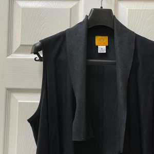 Ruby Rd Faux Leather Vest Women's Medium Neutral Black Microsuede Open Front - Picture 1 of 9