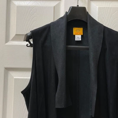 Ruby Rd Faux Leather Vest Women's Medium Neutral Black Microsuede Open Front - Image 1 of 4