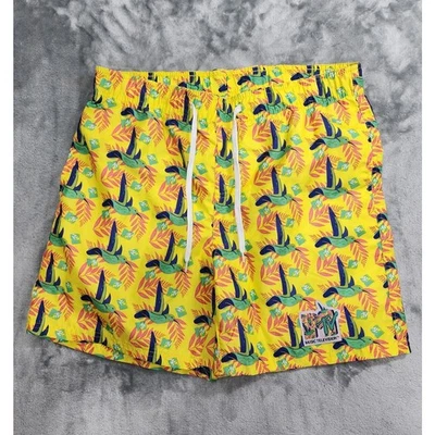 MTV Music Television Board Shorts Mens L Yellow Tropical Drawstring Beach Swim - Image 1 of 4