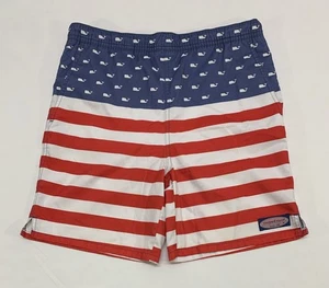 Vineyard Vines Red/White/Blue WhaleFlag Lined Swim Trunks Pockets Boys/Youth L - Picture 1 of 8