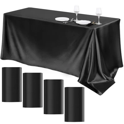 4 Packs Black Satin Tablecloth 102 x 58 Inch Overlay Satin Table Cover Rectan... - Image 1 of 4