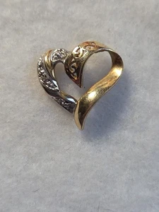 10K YELLOW GOLD DIAMOND HEART PENDANT WHITE GOLD ACCENTS 1.1 GRAMS 3/8" BB - Picture 1 of 10