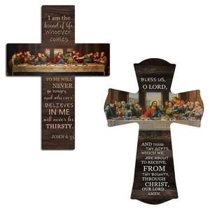 Wooden Cross Plaque The Last Supper Handcrafted Religious Catholic Wall Decor - Picture 1 of 26