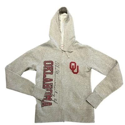 Sudadera con Capucha OU University of Oklahoma Juvenil Gris Medio Cremallera Completa con Logotipo de Equipo por Soffe Foto 1 de 4