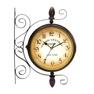 Vintage Style Train Station Decorative Wall Clock Double Sided 8 Diameter - Picture 1 of 12