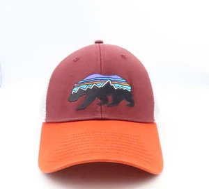 Patagonia Fitz Roy Bear Unisex Layback Trucker Hat Snapback Burgundy Red Cap - Picture 1 of 11