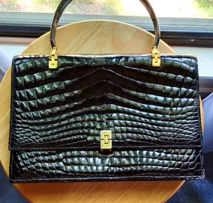 Vintage Genuine Black Crocodile Handbag from Italy 50s High Quality Excellent - Picture 1 of 12