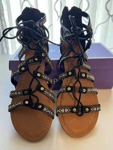 Top Moda Women’s Emily -1 Gladiator Sandals Black Colorful Aztec Zip Up Sz 8.5 M - Picture 1 of 5