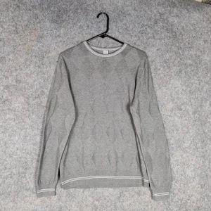 Eleventy Jumper Mens Size Medium Grey Argyle Diamond Cotton Knit Platinum Italy - Picture 1 of 15