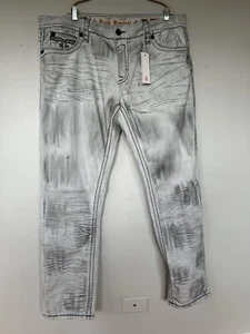 Brand New Men's Rock Revival Quince Slim Size 44x32 Grey Fire - Picture 1 of 8