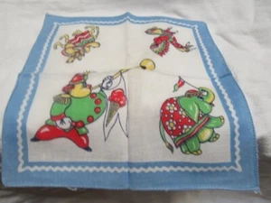 Vintage Child’s Hanky Circus Animals, Clown, Indian on Horse 8-1/2” - Imagen 1 de 5