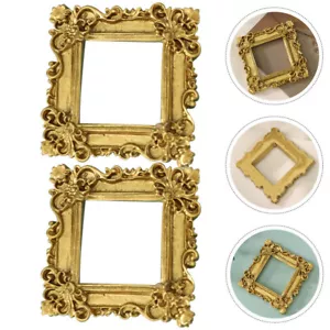 2 Pcs Golden Photo Frame Ornaments Mini Resin Frames Vintage Baby - Picture 1 of 12