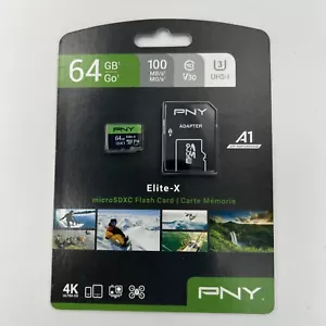 PNY Elite-X 64GB Micro SD Card, MicroSDXC, A1, V30, Class 10, 100MB/S - Picture 1 of 2