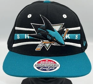 San Jose Sharks NHL Zephyr Snapback Sombrero Negro Verde azulado 3D Chomp Raro Nuevo - Imagen 1 de 9