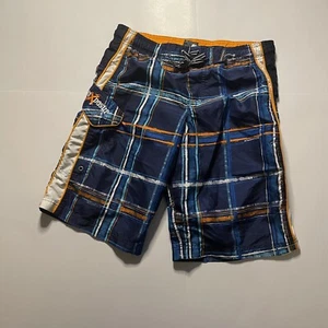 Boy's Swim Trunks Board Shorts Blue Orange Stripes Lined Medium 10/12 ZeroXPosur - Picture 1 of 8