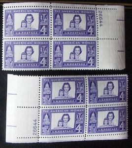 US 4¢ stamp SC #1152 The American Woman MNH 1960 2 matching plate blocks - Picture 1 of 3
