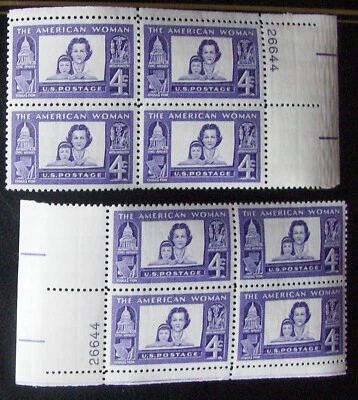 US 4¢ stamp SC #1152 The American Woman MNH 1960 2 matching plate blocks - Image 1 of 3