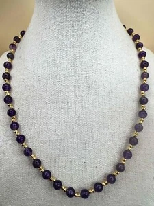 NEW Lavender Amethyst Beaded Gold Plated Stainless Steel Necklace - Picture 1 of 12