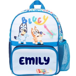 Bluey Personalised Kids Backpack, Toddlers Nursery Bag Mesh Water Bottle Pocket - Picture 1 of 8