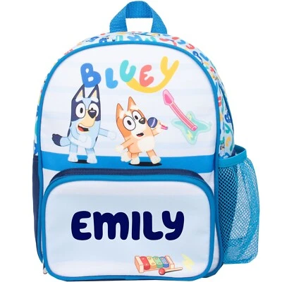 Bluey Personalised Kids Backpack, Toddlers Nursery Bag Mesh Water Bottle Pocket - Image 1 of 4