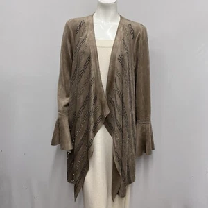 Vocal Jacket Open ARTSY Style Taupe Feels Like Suede Crystals NWT $69.95 Size L - Picture 1 of 6