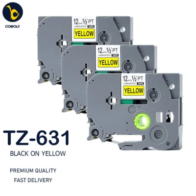 3 Label Tape Compatible With Brother Black on Yellow TZ631 PTD800W E110VP H110 - Image 1 of 4