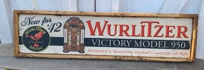 Letrero de madera estilo antiguo Wurlitzer Juke Box publicidad decoración del hogar 9x36 Foto 1 de 4