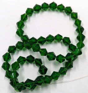 Vintage Glass Accent Bicone Beads Transparent Dark Green 52pc Lot 8mm - Picture 1 of 5