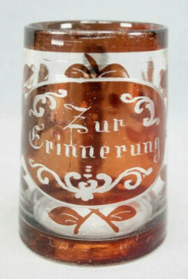 Mid 19th Century Bohemian Zur Erinnenerung Ruby Stained Hand Blown Glass Mug - Image 1 of 4