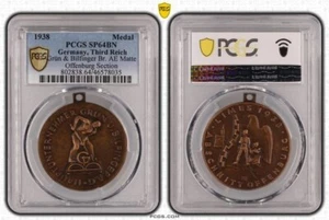 Germania Limes parete ottone medaglia 1938 soldato aquila PCGS SP64 Terzo Reich - Foto 1 di 1