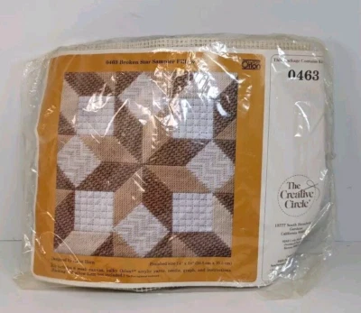 Creative Circle 0463 Broken Star Sampler Pillow Crewel Kit Vtg 1983 USA Boho Tan - Image 1 of 4