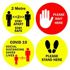 COV ID 2 METRE PLEASE WAIT HERE STAND HERE SOCIAL DISTANCE FLOOR STICKERS SHOP - Imagen 1 de 5