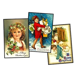3 CHRISTMAS Postcard Stickers for Card Making, Vintage Reproductions, Set 70 - Picture 1 of 1