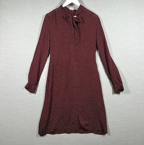 Michael Kors Dress Womans 4 Red Polka Dot Chic Neck Bow Tie Burgundy Silk Modest - Picture 1 of 15