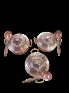 Kashmiri handmade copper Kandkaer bowl set with lid and spoons  (set of 3) - Picture 1 of 5