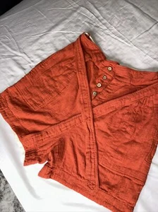 Free People Shorts Womens Xl Orange Paper Bag Belted Boho Pockets Cotton - Picture 1 of 7