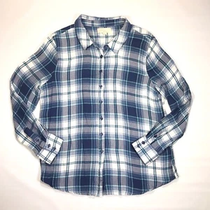 Olive & Oak Long Sleeve Button Down Shirt Blue White Plaid Casual Top Women’s L - Picture 1 of 6