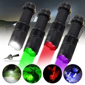 Pocket LED Flashlight Red/Green/Red/UV Blacklight Hunting Lamp Zoom - Picture 1 of 16