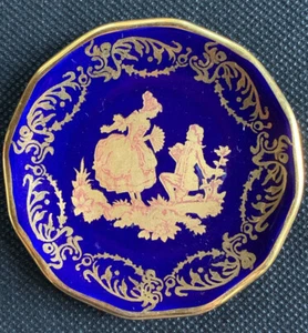 Limoges Miniatur Teller Bleu de Four Marcel Chaufriasse Kobaltblau Gold Butter - Bild 1 von 7