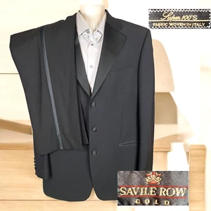 Saville Row 2 Piece Tuxedo Mens 42L 32X30 Black 3 Button Super 100 Wool - Picture 1 of 14